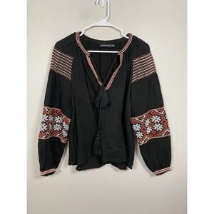 Antik Batik Embroidered Boho Peasant Blouse Size XS Handmade European